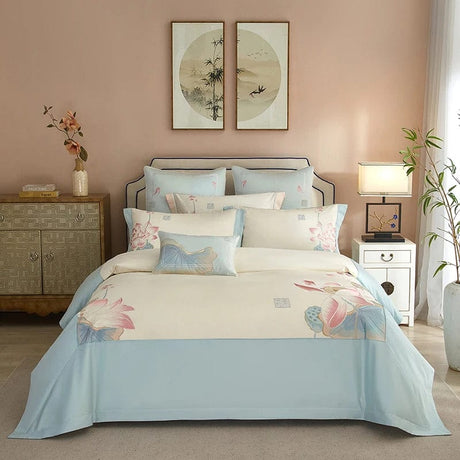 Lotus Floral Bedding Set  Egyptian Cotton Duvet Cover - Product showcase
