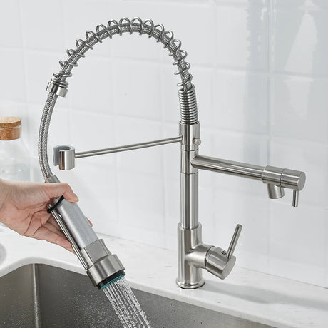Professional Kitchen Faucet  Spring Pull Down Design Gold Brass Finish - Product detail 8