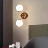 Modern Dual Globe Wall Light  Brass Wood Accent Design - Product detail 5