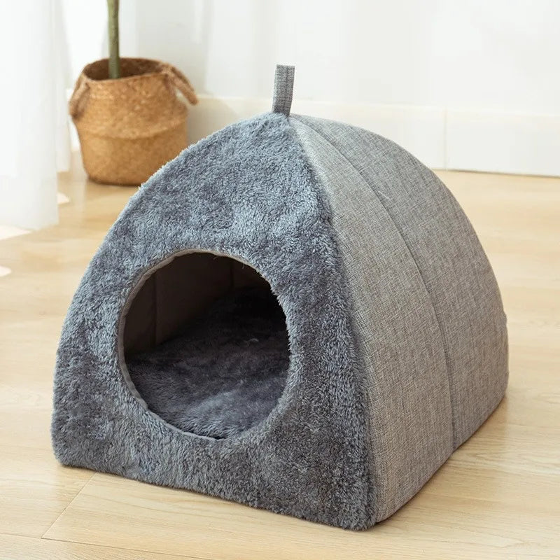 Plush Cat House  Triangular Velvet Pet Shelter - Detailed view