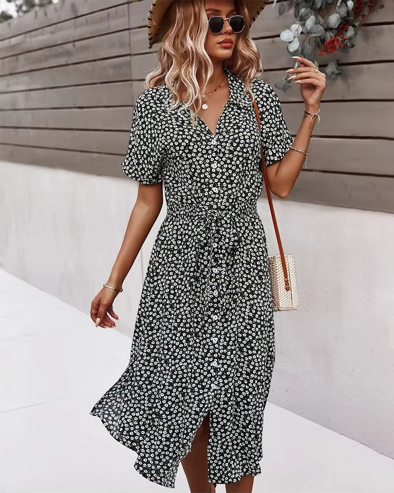 Floral Summer Maxi Dress  Button-Front V-Neck Design - Product showcase