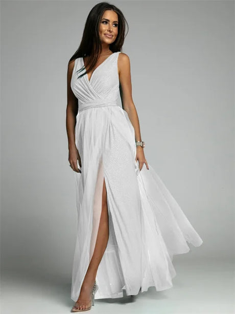 Evening Gown Maxi Dress  V-Neck Split Mesh Design - Product detail 17