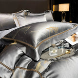 Luxury Egyptian Cotton Bedding Set  Silver Satin With Gold Accents - Product detail 6