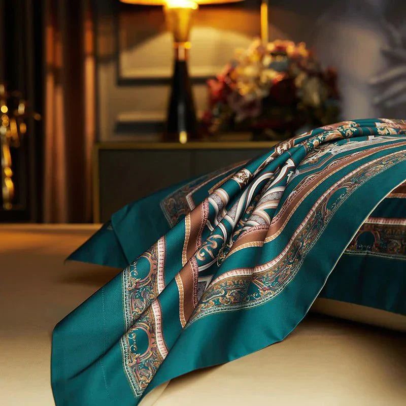 Luxury Egyptian Cotton Duvet Set  Teal Arabesque Pattern - Product detail 7