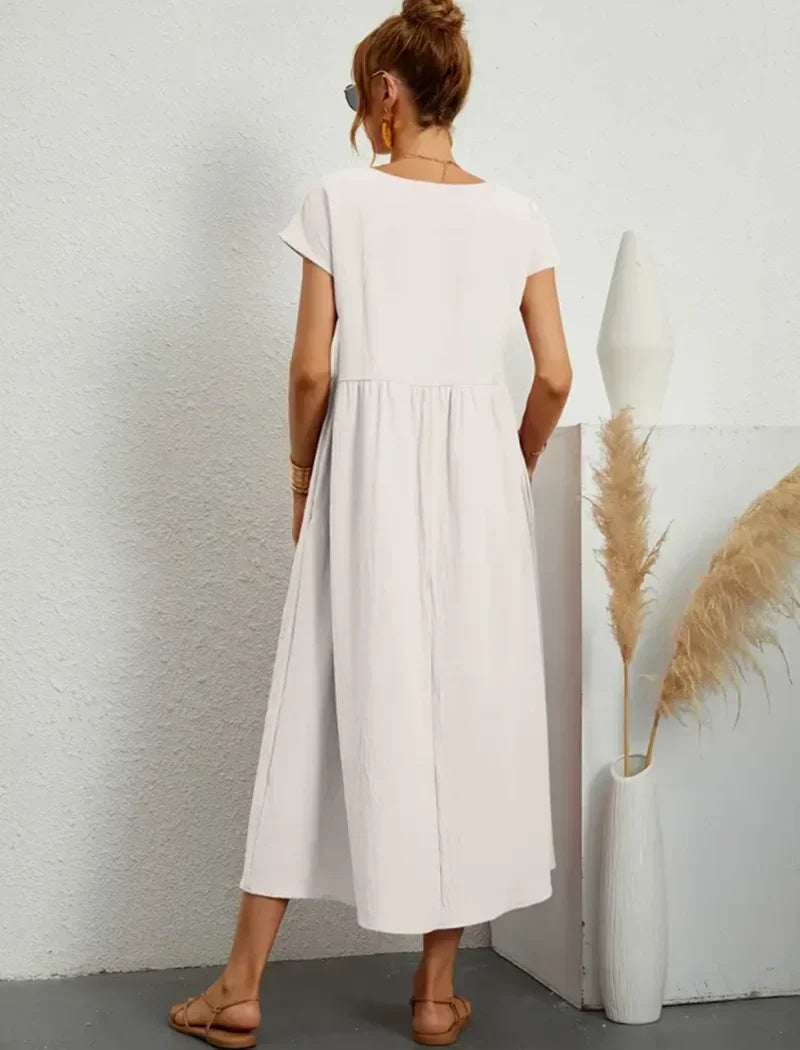 Casual Midi Dress  Loose Fit Cotton Blend - Product example