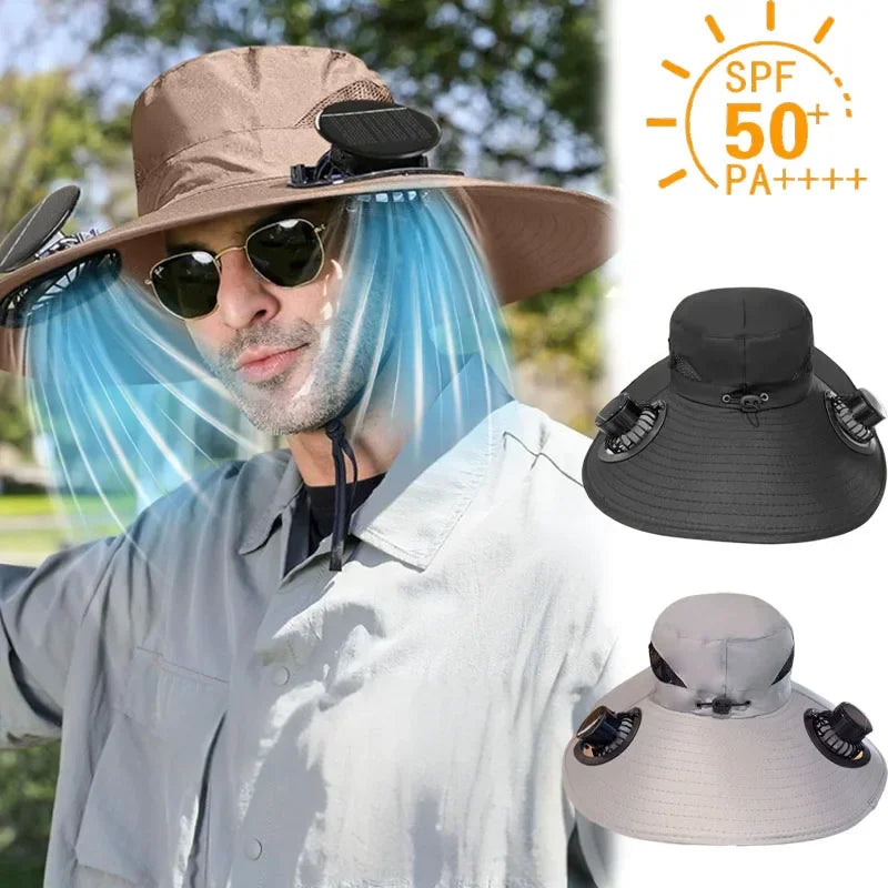 Solar Fan Sun Hat  Wide Brim Cooling Technology - Detailed view