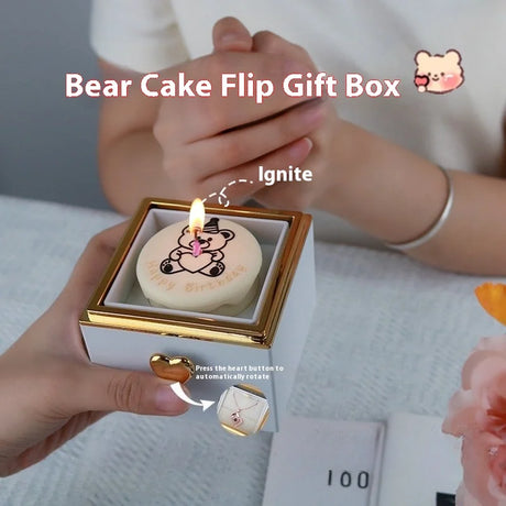 Musical Birthday Gift Box  Rotating Bear Cake Design - Product showcase