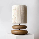Modern Table Lamp  Stacked Walnut Base with Textured Shade - Product detail 6