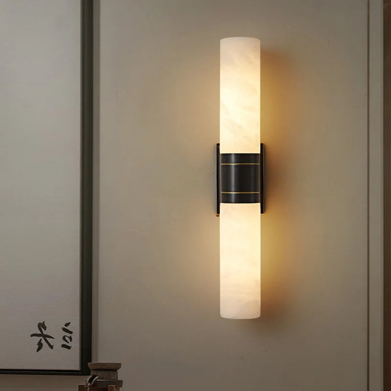 Modern Marble Wall Light  Copper Accent Strip Design - Detailed view