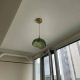 Green Glass Pendant Light  Rippled Brass Fixture - Product detail 12