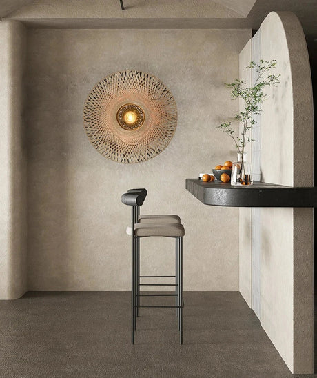 Japanese Wall Light  Bamboo Woven Disc Design - Product example