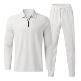 Mens Loungewear Set  Textured Waffle Knit Quarter-Zip Design - Product detail 4