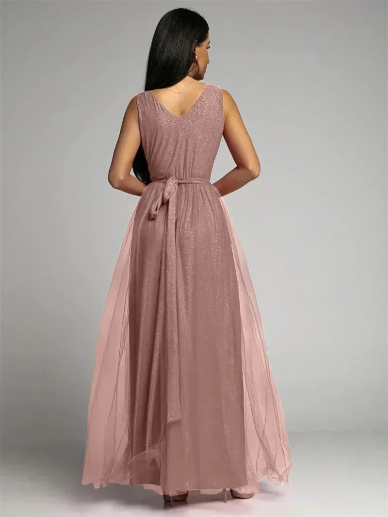 Evening Gown Maxi Dress  V-Neck Split Mesh Design - Product detail 8