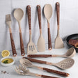 Silicone Kitchen Utensil Set  Wood Handle Rose Gold Accents - Product showcase