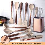 Silicone Kitchen Utensil Set  Wood Handle Rose Gold Accents - Product detail 7
