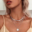 Layered Sterling Silver Necklace  Triple Chain Design with Pendant - Product showcase