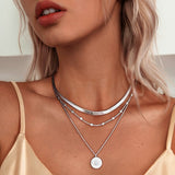 Layered Sterling Silver Necklace  Triple Chain Design with Pendant - Product showcase