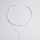 Layered Sterling Silver Necklace  Triple Chain Design with Pendant - Detailed view