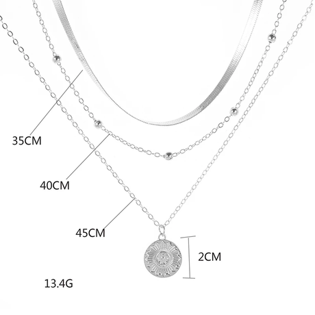 Layered Sterling Silver Necklace  Triple Chain Design with Pendant - Product detail 6