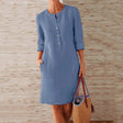 Linen Summer Shift Dress  Button-Front Roll-Up Sleeves - Product detail 11