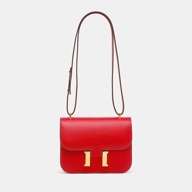 Classic Leather Crossbody Bag  Gold Hardware Square Design - Detailed view