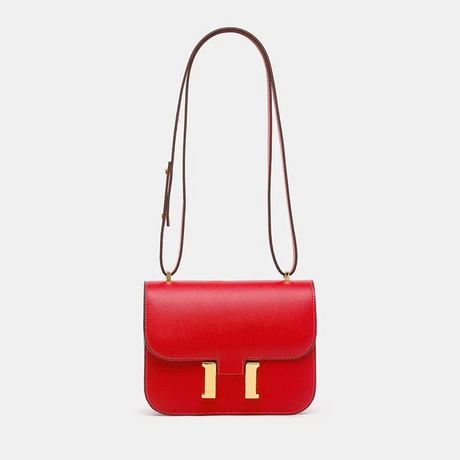 Classic Leather Crossbody Bag  Gold Hardware Square Design - Detailed view
