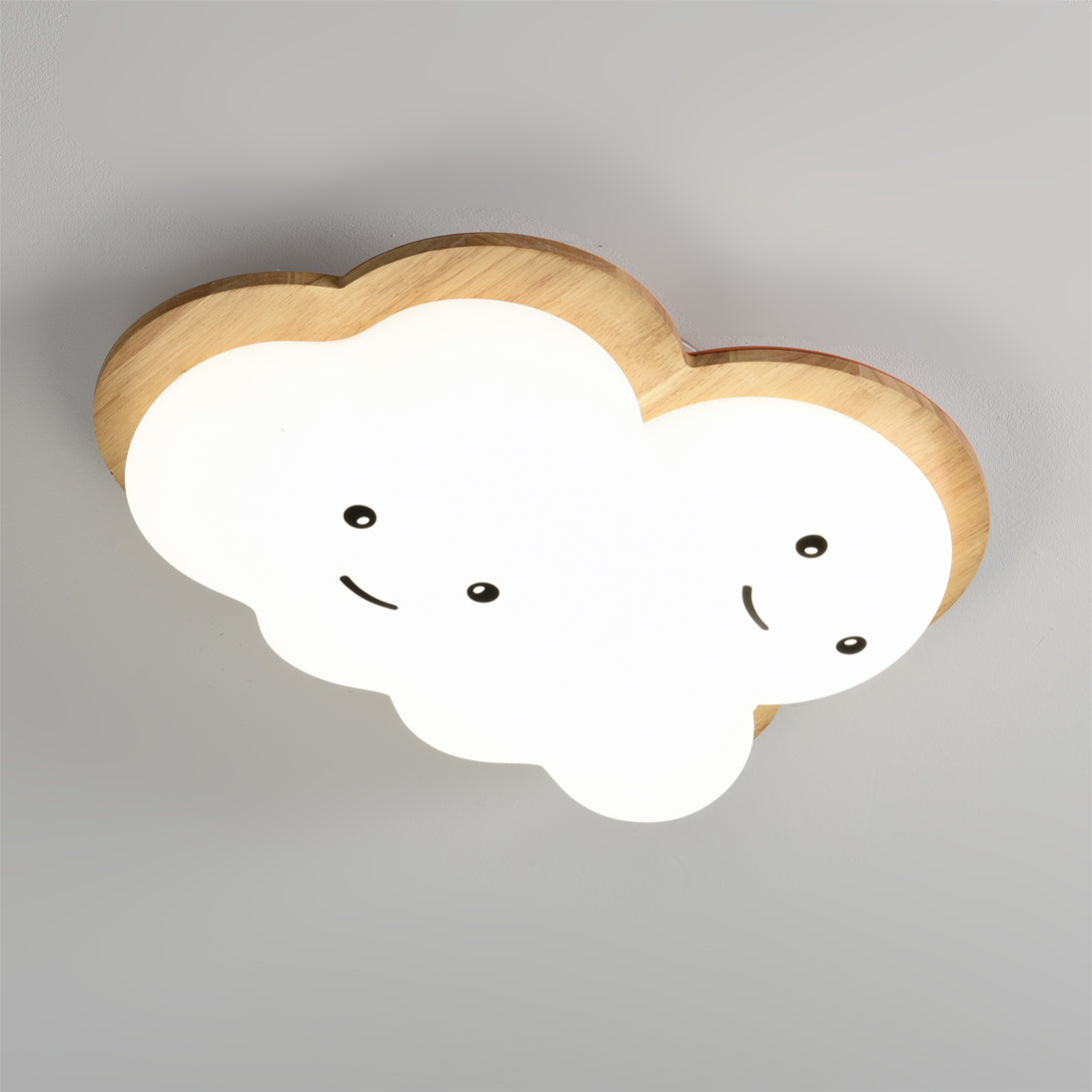 Kids Cloud Ceiling Light  Wooden Trim Smiling Design - Detailed view