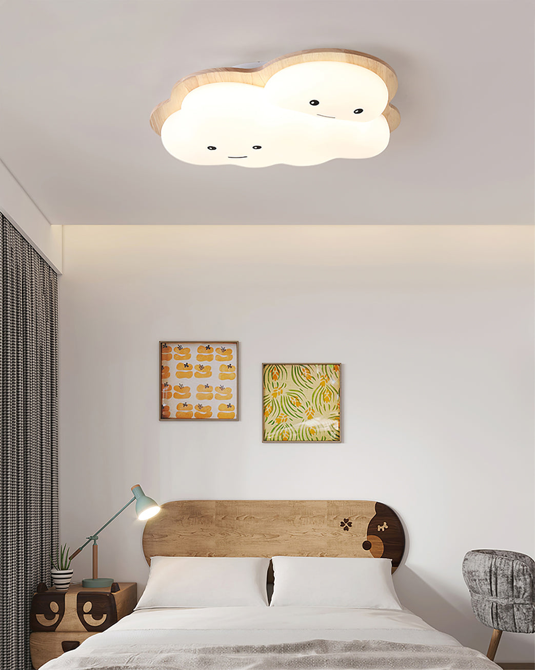 Kids Cloud Ceiling Light  Wooden Trim Smiling Design - Product detail 24