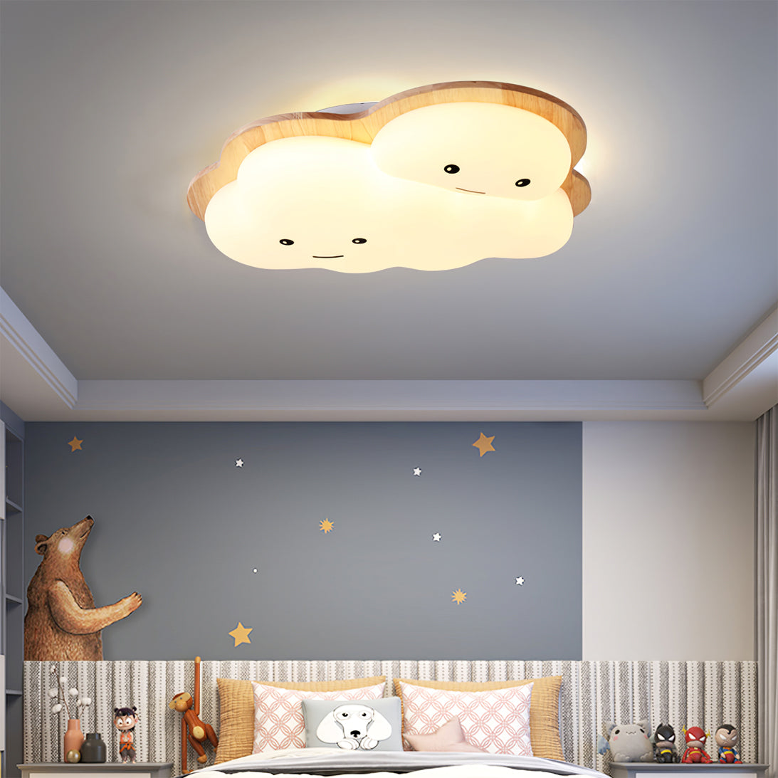 Kids Cloud Ceiling Light  Wooden Trim Smiling Design - Product detail 20