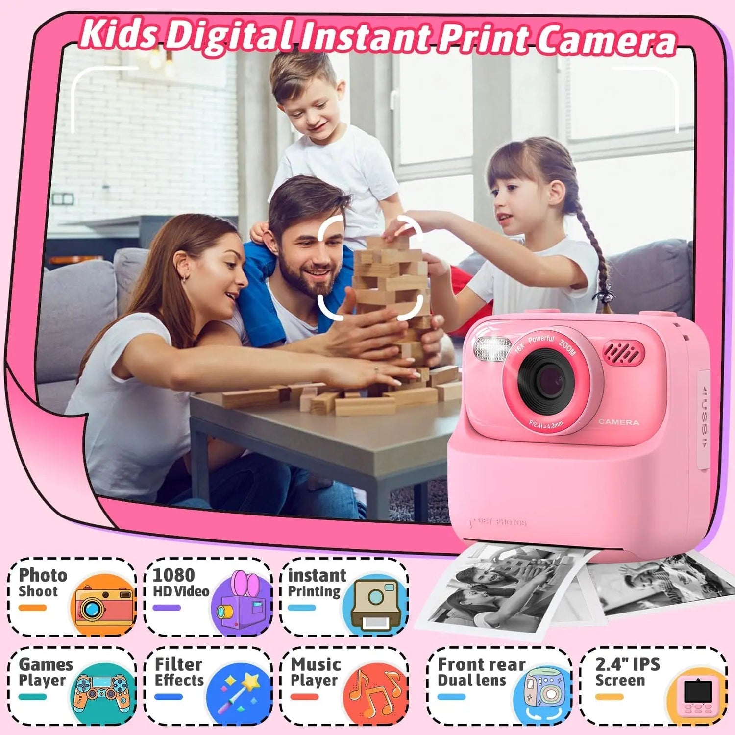 Kids Instant Camera  HD Photo Printing with 32GB Storage - Product detail 4
