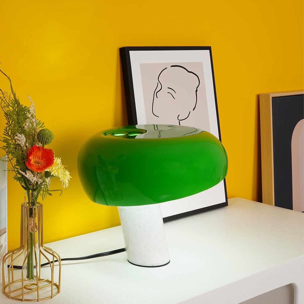 Modern Marble Table Lamp  Carrara Base Black Dome Shade - Product detail 91