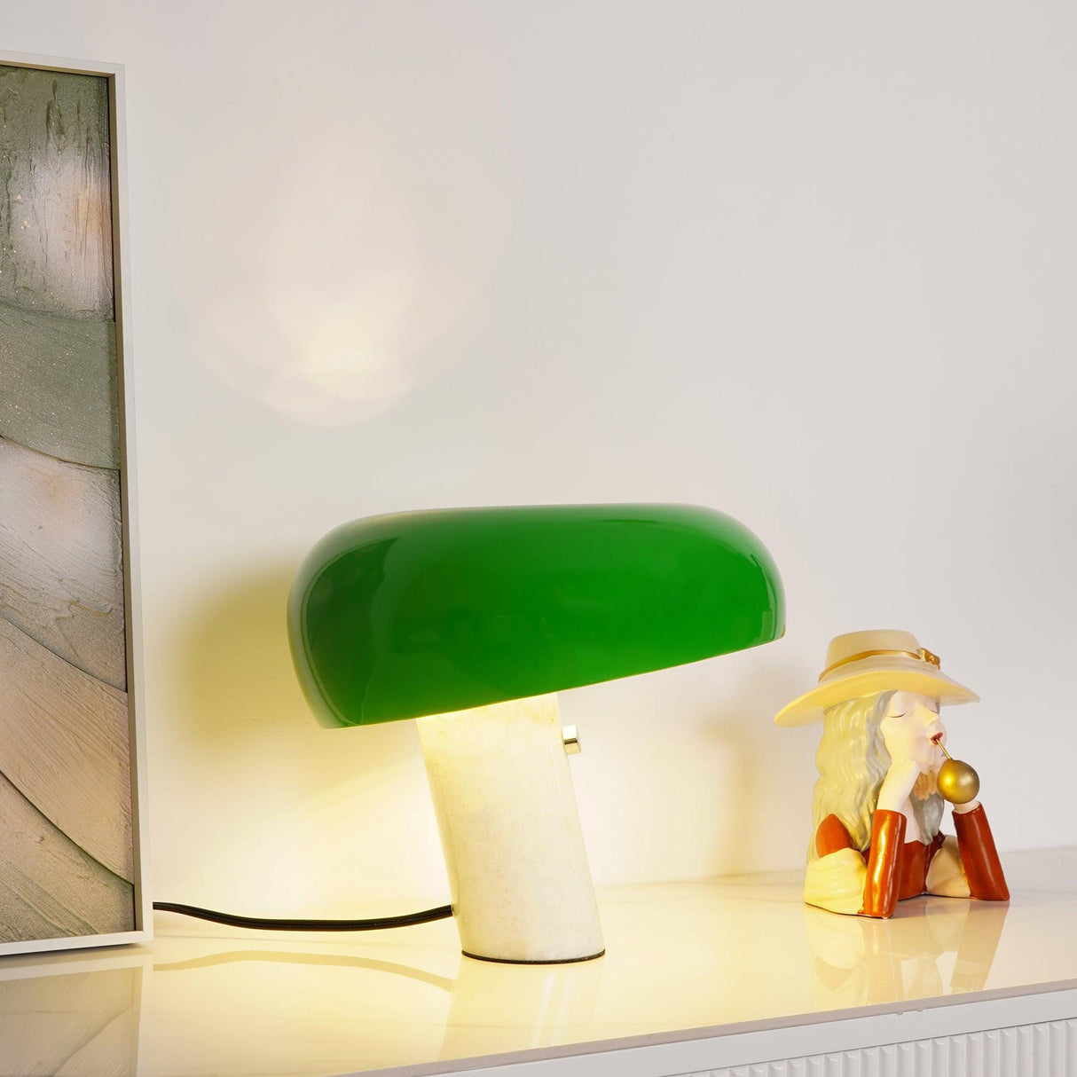 Modern Marble Table Lamp  Carrara Base Black Dome Shade - Product detail 92
