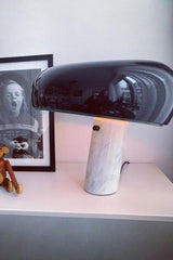 Modern Marble Table Lamp  Carrara Base Black Dome Shade - Product detail 15