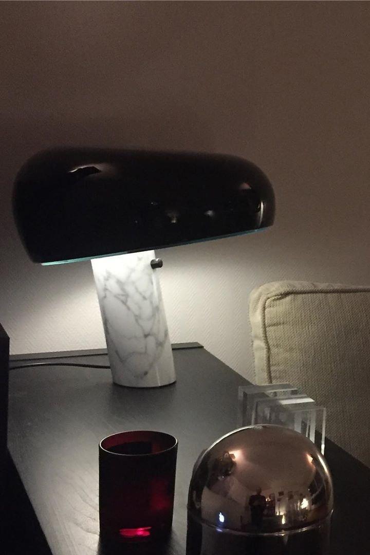 Modern Marble Table Lamp  Carrara Base Black Dome Shade - Product detail 32