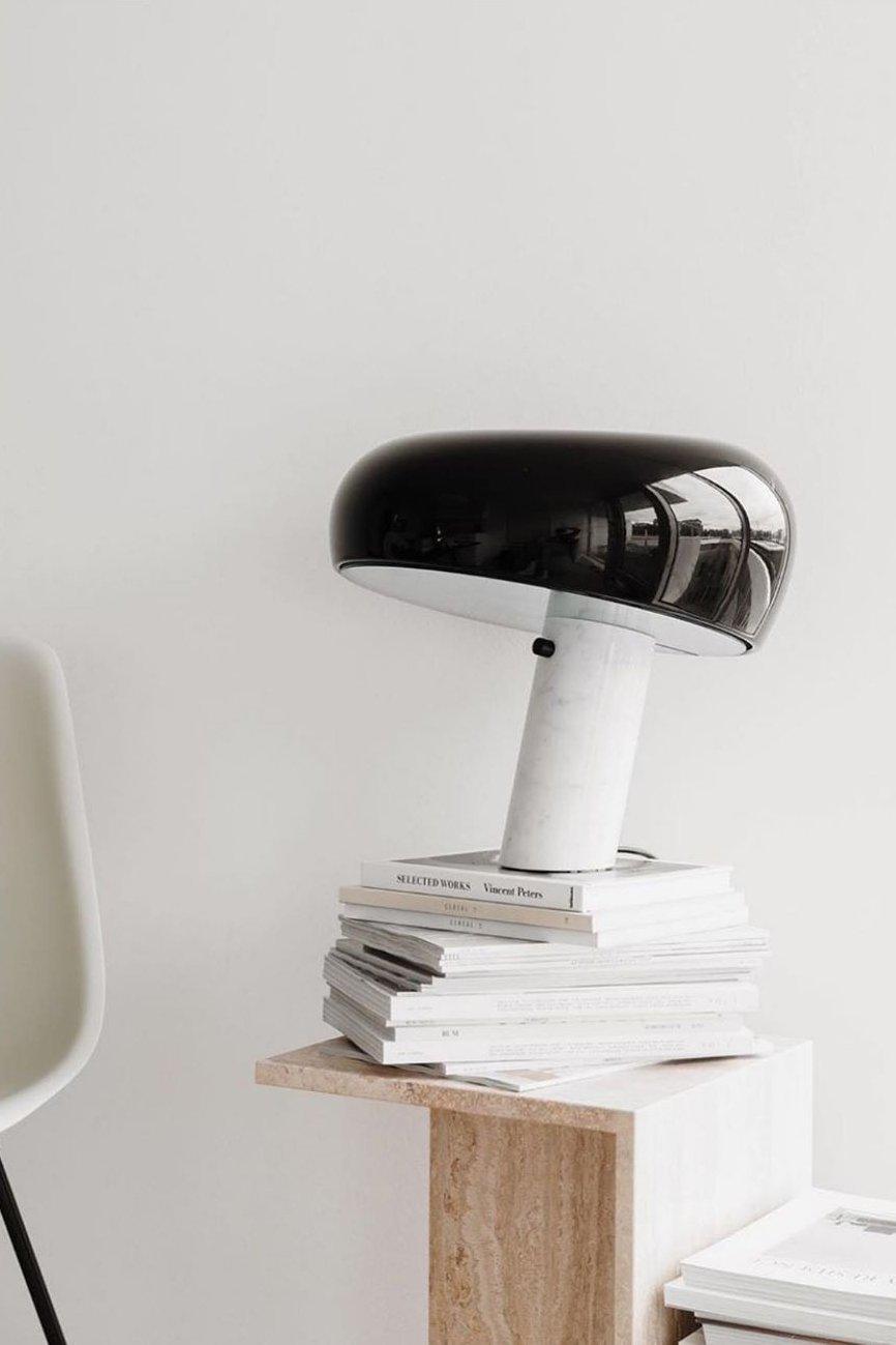 Modern Marble Table Lamp  Carrara Base Black Dome Shade - Product detail 37
