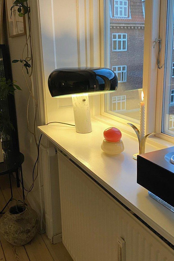 Modern Marble Table Lamp  Carrara Base Black Dome Shade - Product detail 40