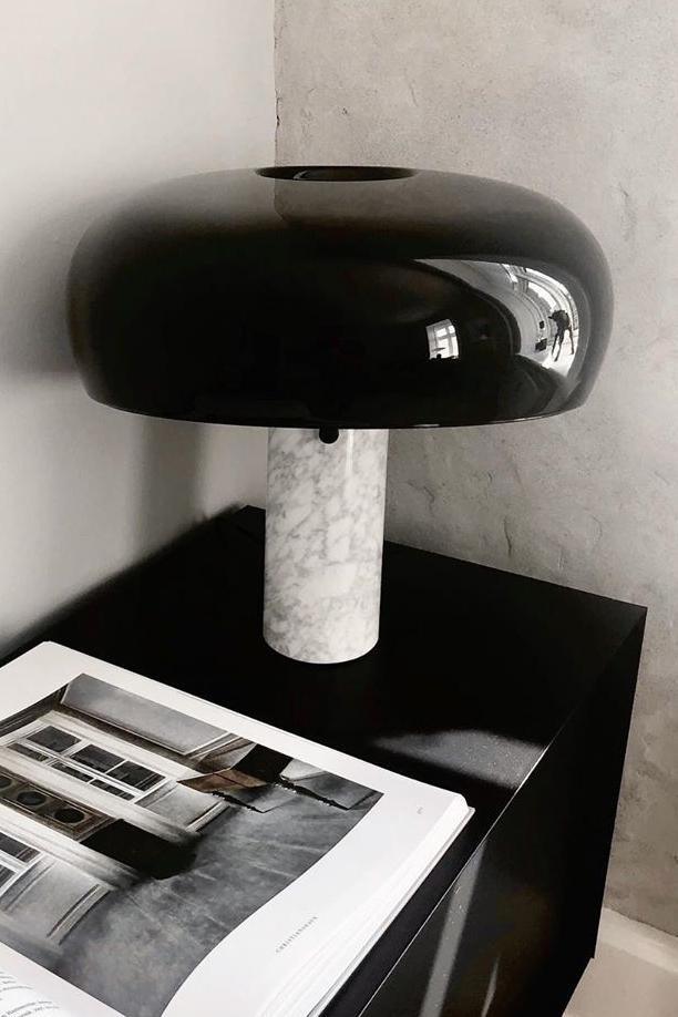 Modern Marble Table Lamp  Carrara Base Black Dome Shade - Product detail 55