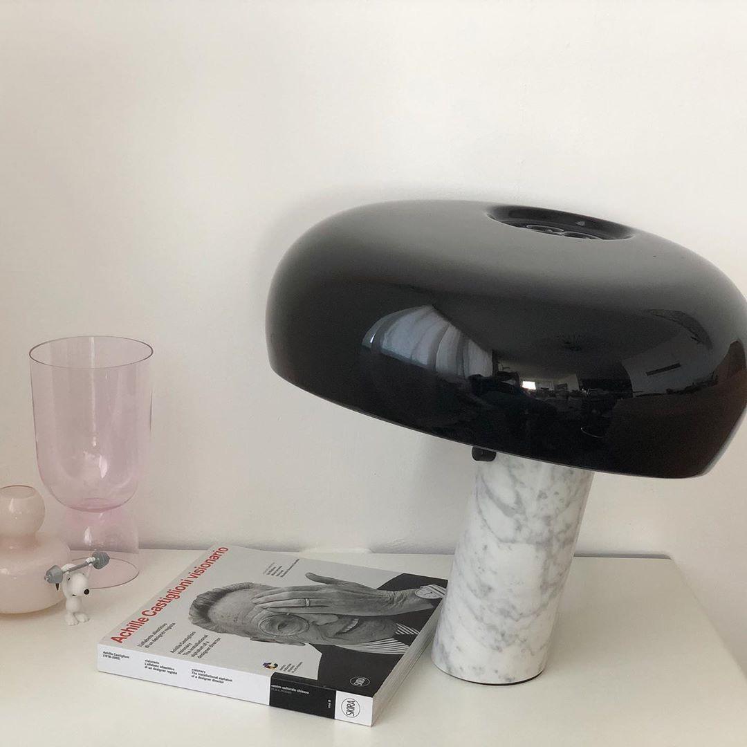Modern Marble Table Lamp  Carrara Base Black Dome Shade - Product detail 59