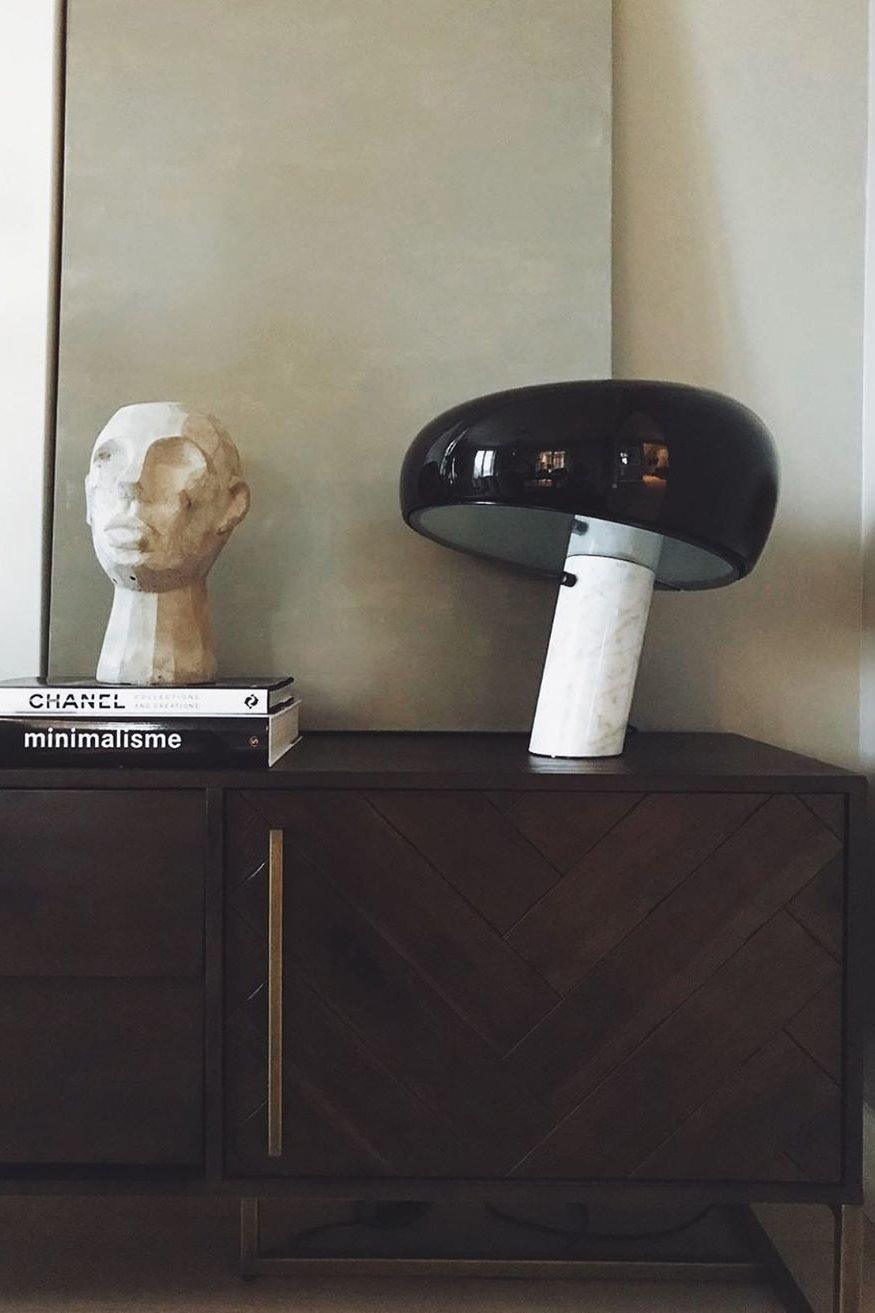 Modern Marble Table Lamp  Carrara Base Black Dome Shade - Product detail 75