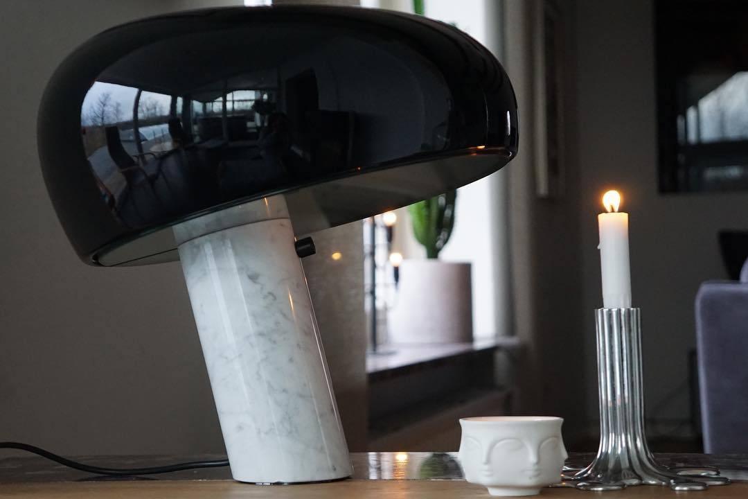 Modern Marble Table Lamp  Carrara Base Black Dome Shade - Product detail 20