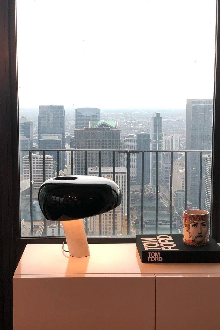 Modern Marble Table Lamp  Carrara Base Black Dome Shade - Product detail 22