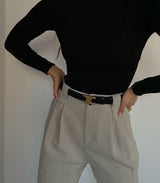 Designer Leather Belt  Gold Double C Buckle - Detailed view
