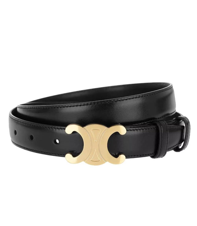 Designer Leather Belt  Gold Double C Buckle - Product showcase