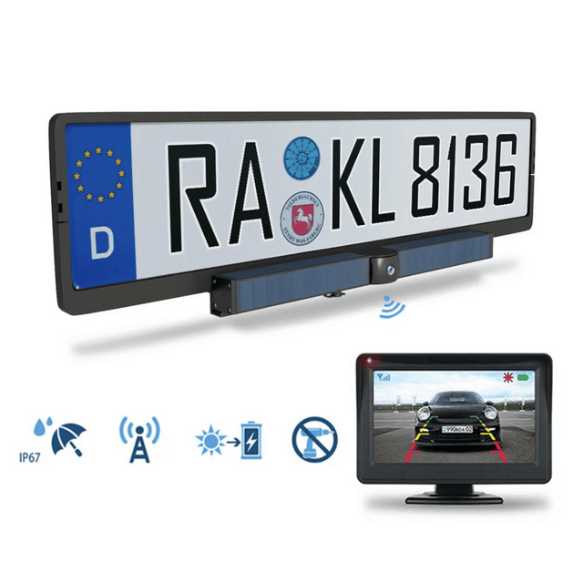 Wireless Solar Backup Camera  HD License Plate Mount with Monitor - Product showcase