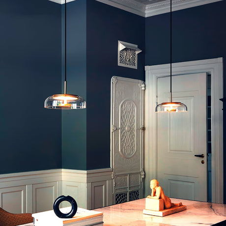 Modern Glass Pendant Light  Brass and Frosted Dome Design - Product showcase