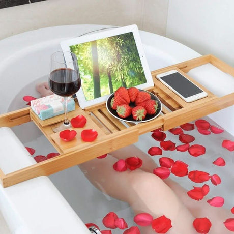 Bamboo Bathtub Caddy  Extendable Tray with Book and Wine Glass Holders - Product detail 6