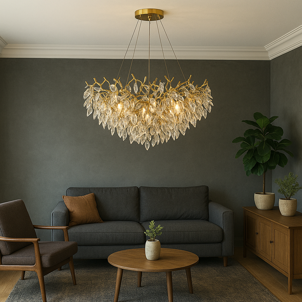 Modern Crystal Chandelier  Leaf-Shaped Glass Design - Product showcase
