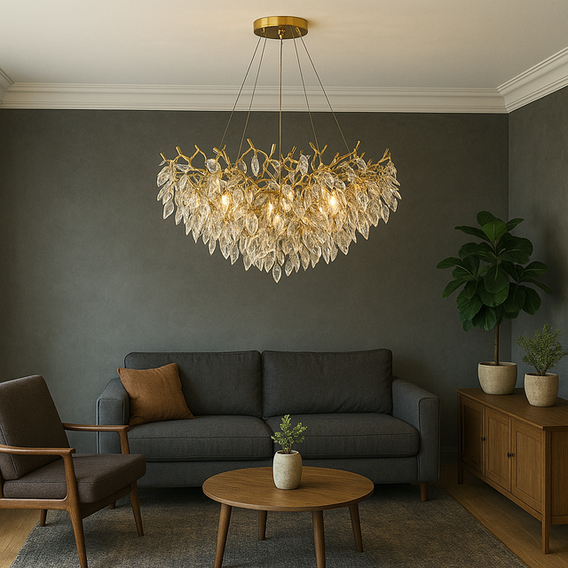 Modern Crystal Chandelier  Leaf-Shaped Glass Design - Product showcase