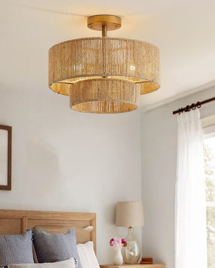 Natural Hemp Ceiling Light  Double Layer Rope Design - Product detail 4