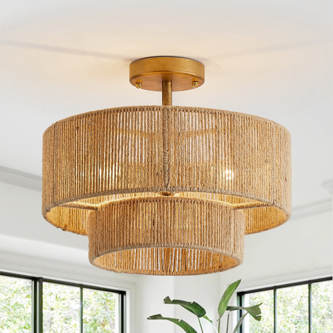 Natural Hemp Ceiling Light  Double Layer Rope Design - Product detail 5